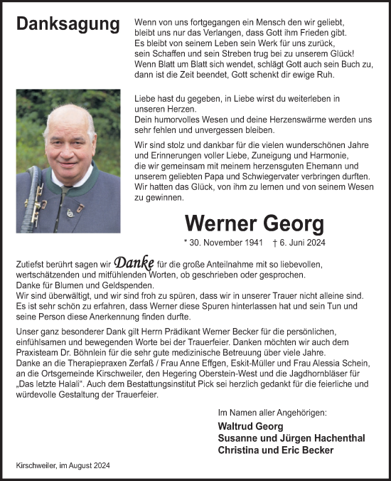 Traueranzeige von Werner Georg von WochenSpiegel