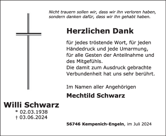 Traueranzeige von Willi Schwarz von WochenSpiegel