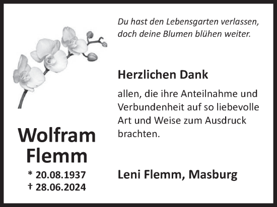 Traueranzeige von Wolfram Flemm von WochenSpiegel