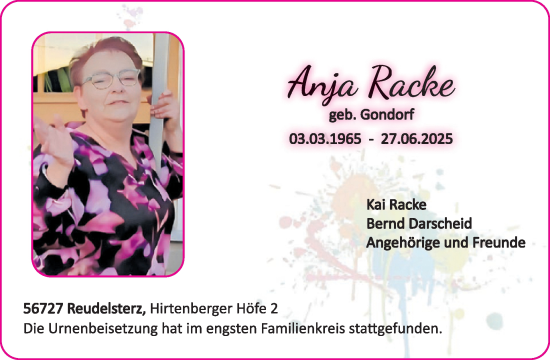 Traueranzeige von Anja Racke von WochenSpiegel