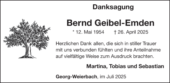 Traueranzeige von Bernd Geibel-Emden von WochenSpiegel