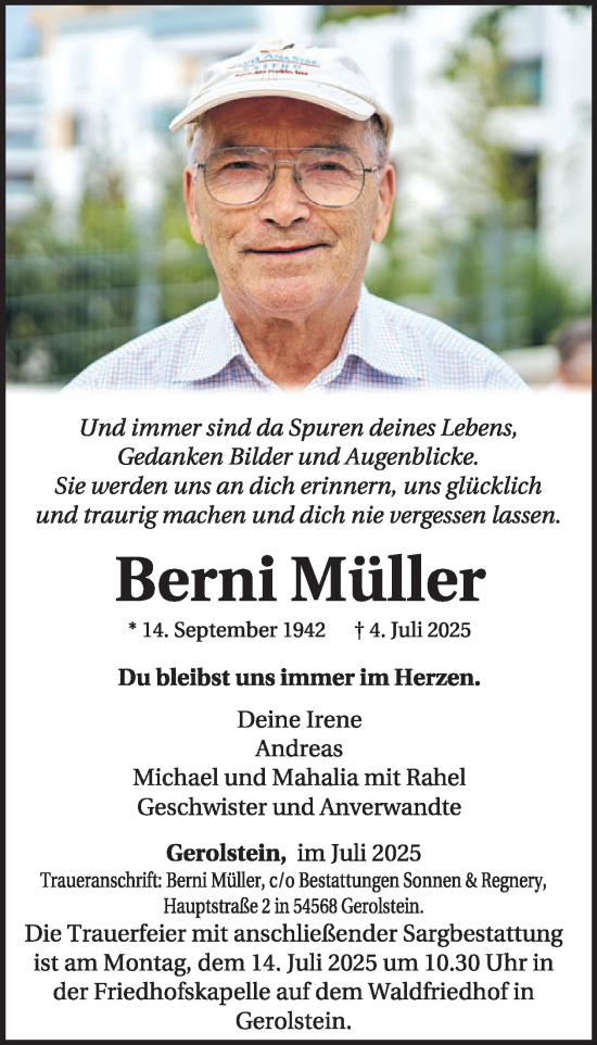 Traueranzeige von Berni Müller von WochenSpiegel