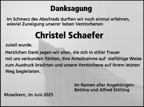 Traueranzeige von Christel Schaefer von WochenSpiegel