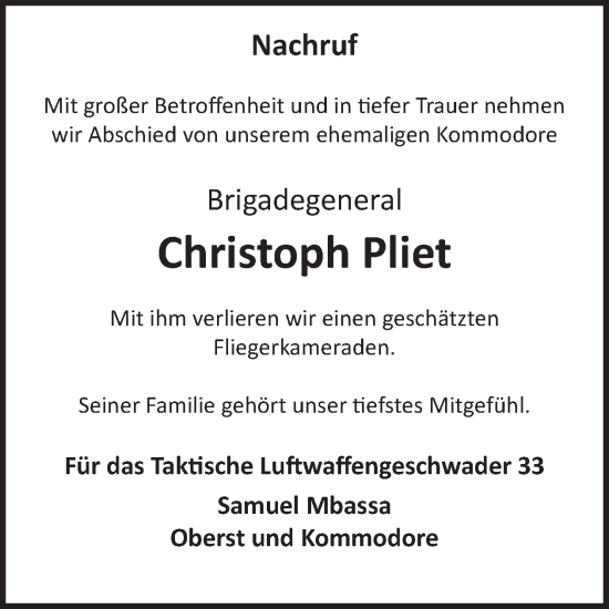 Traueranzeige von Christoph Pliet von WochenSpiegel