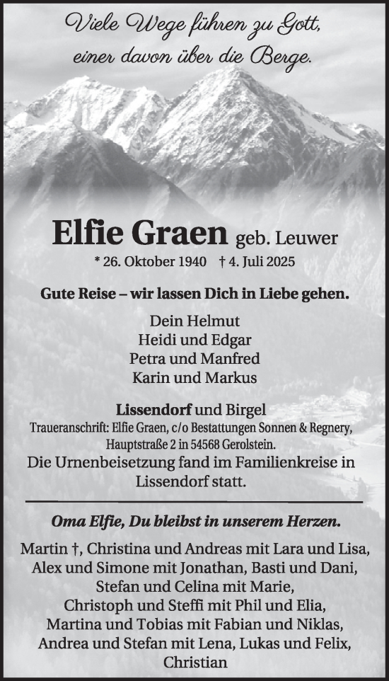 Traueranzeige von Elfie Graen von WochenSpiegel