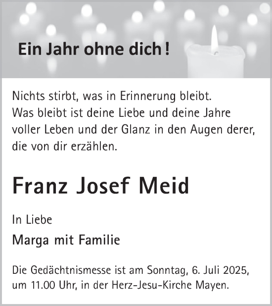 Traueranzeige von Franz Josef Meid von WochenSpiegel