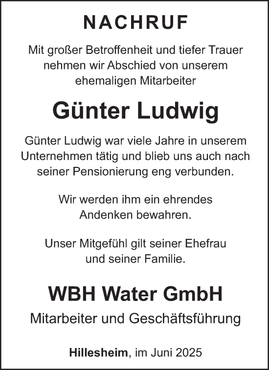 Traueranzeige von Günter Ludwig von WochenSpiegel