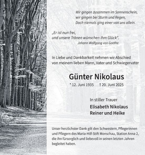 Traueranzeige von Günter Nikolaus von WochenSpiegel