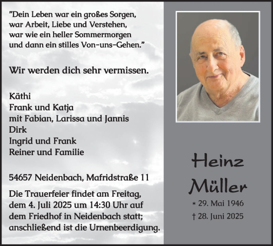 Traueranzeige von Heinz Müller von WochenSpiegel