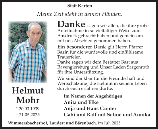 Traueranzeige von Helmut Mohr von WochenSpiegel