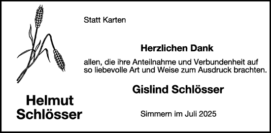 Traueranzeige von Helmut Schlösser von WochenSpiegel
