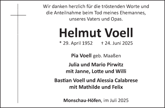 Traueranzeige von Helmut Voell von WochenSpiegel