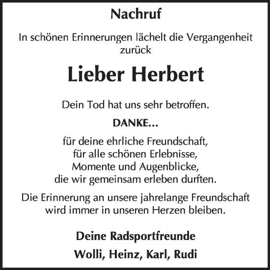 Traueranzeige von Herbert  von WochenSpiegel