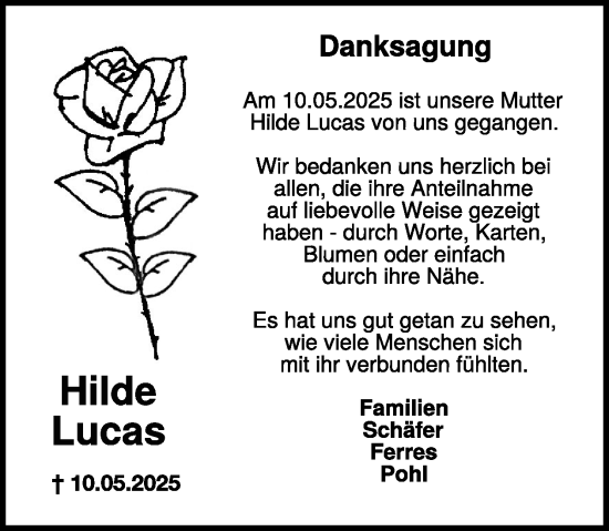 Traueranzeige von Hilde Lucas von WochenSpiegel