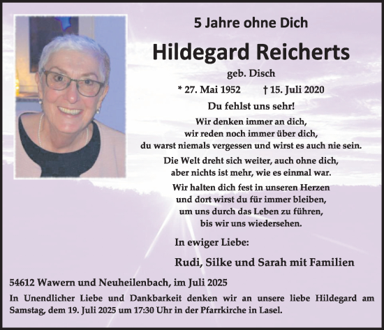 Traueranzeige von Hildegard Reicherts von WochenSpiegel