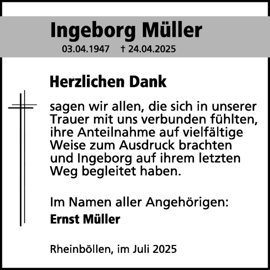 Traueranzeige von Ingeborg Müller von WochenSpiegel