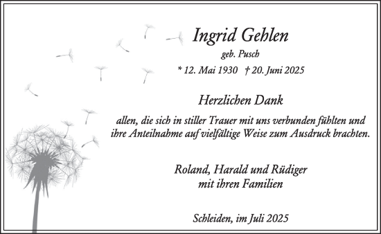 Traueranzeige von Ingrid Geblen von WochenSpiegel
