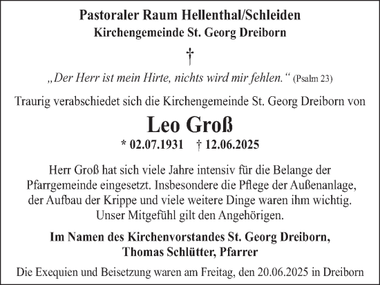 Traueranzeige von Leo Groß von WochenSpiegel