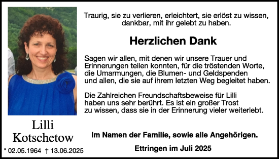Traueranzeige von Lilli Kotschetow von WochenSpiegel