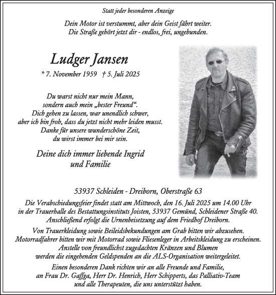 Traueranzeige von Ludger Jansen von WochenSpiegel