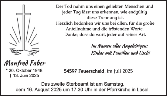 Traueranzeige von Manfred Faber von WochenSpiegel