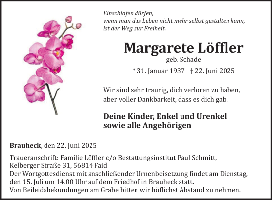 Traueranzeige von Margarete Löffler von WochenSpiegel