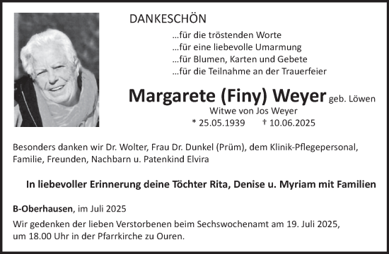 Traueranzeige von Margarete Weyer von WochenSpiegel