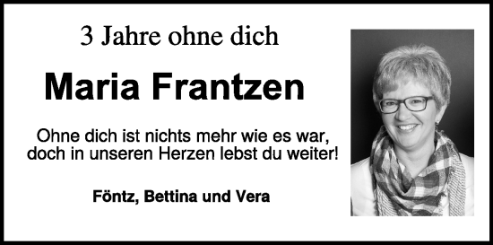 Traueranzeige von Maria Frantzen von WochenSpiegel