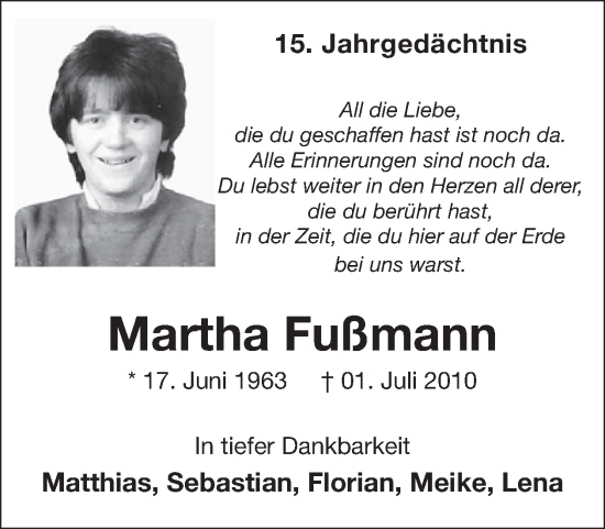 Traueranzeige von Martha Fußmann von WochenSpiegel
