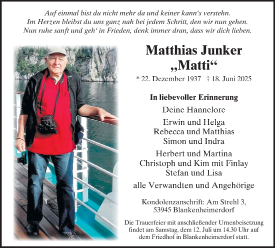Traueranzeige von Matthias Junker von WochenSpiegel