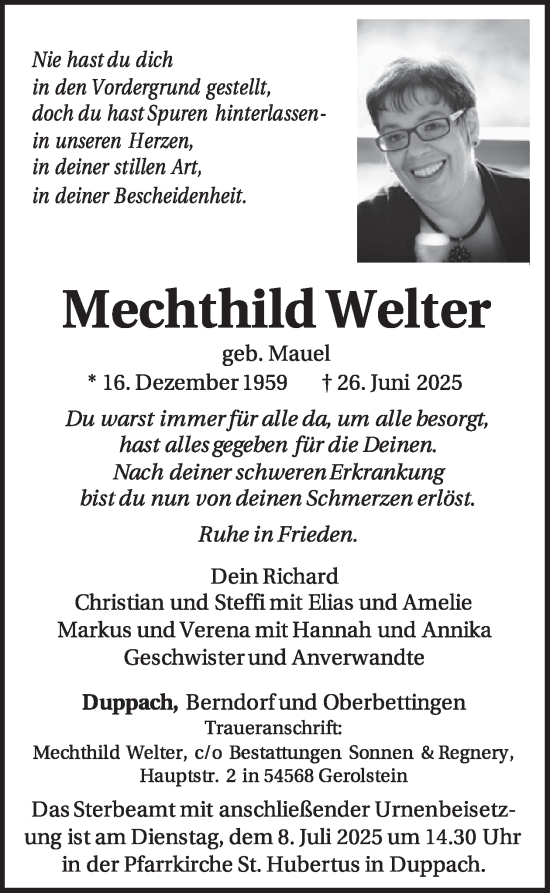 Traueranzeige von Mechthild Welter von WochenSpiegel