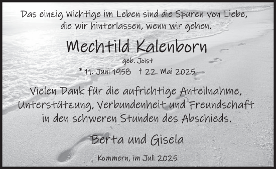 Traueranzeige von Mechtild Kaleborn von WochenSpiegel