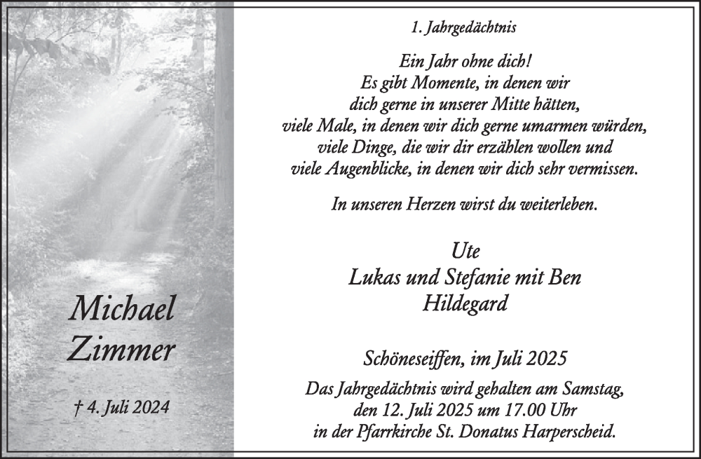  Traueranzeige für Michael Zimmer vom 02.07.2025 aus WochenSpiegel