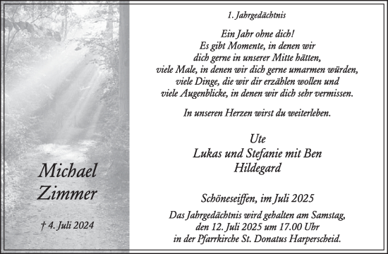 Traueranzeige von Michael Zimmer von WochenSpiegel