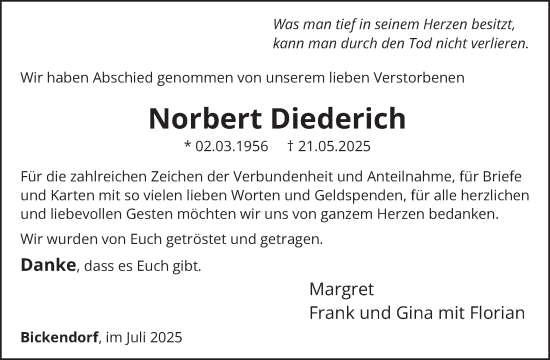 Traueranzeige von Norbert Diederich von WochenSpiegel