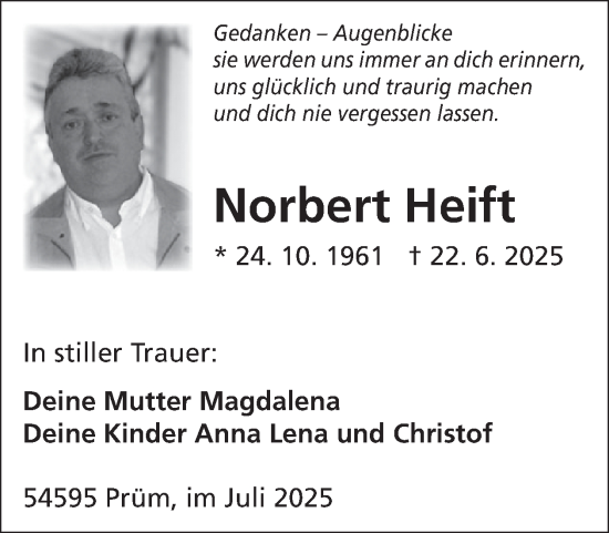 Traueranzeige von Norbert Heift von WochenSpiegel