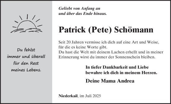 Traueranzeige von Patrick Schömann von WochenSpiegel