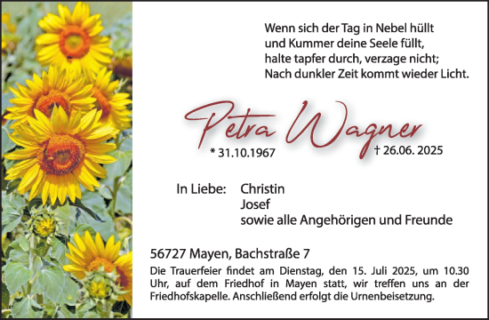Traueranzeige von Petra Wagner von WochenSpiegel