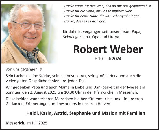 Traueranzeige von Robert Weber von WochenSpiegel