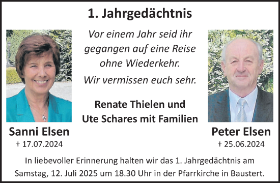 Traueranzeige von Sanni und Peter Elsen von WochenSpiegel