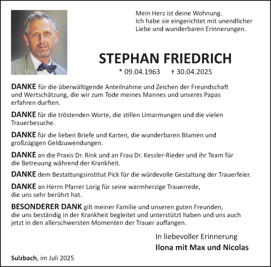 Traueranzeige von Stephan Friedrich von WochenSpiegel