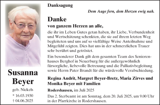Traueranzeige von Susanna Beyer von WochenSpiegel
