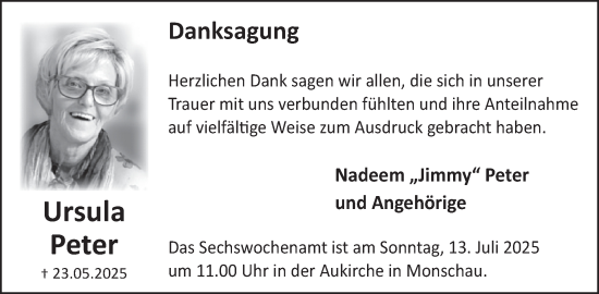 Traueranzeige von Ursula Peter von WochenSpiegel