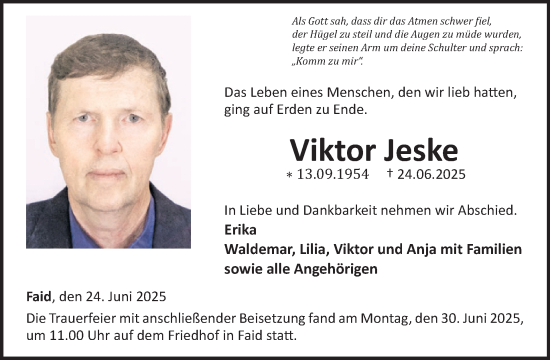 Traueranzeige von Viktor Jeske von WochenSpiegel