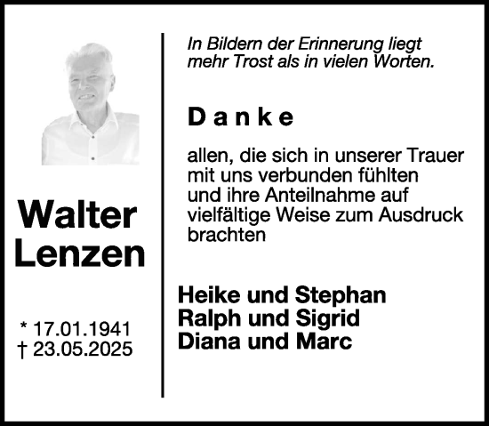 Traueranzeige von Walter Lenzen von WochenSpiegel