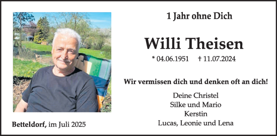 Traueranzeige von Willi Theisen von WochenSpiegel