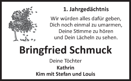 Traueranzeige von Bringfried Schmuck von WochenSpiegel