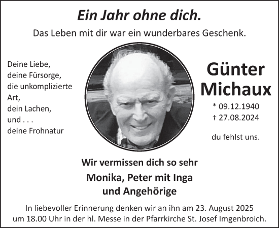 Traueranzeige von Günter Michaux von WochenSpiegel