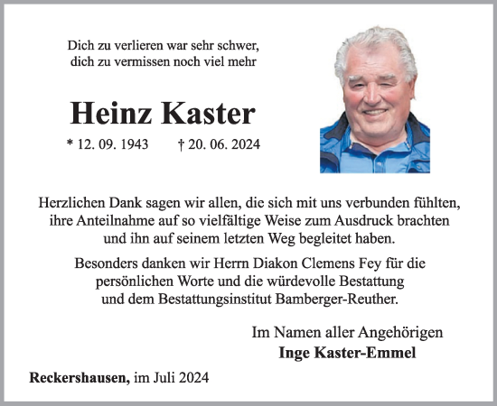 Traueranzeige von Heinz Kaster von WochenSpiegel