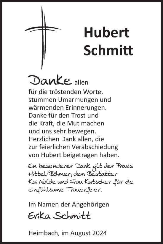 Traueranzeige von Hubert Schmitt von WochenSpiegel